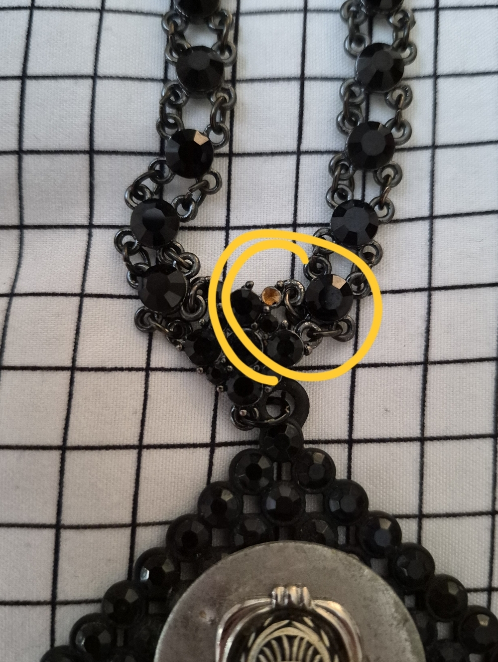 Vintage Handmade Black Beaded Scarab Pendant Necklace - Picture 8 of 8